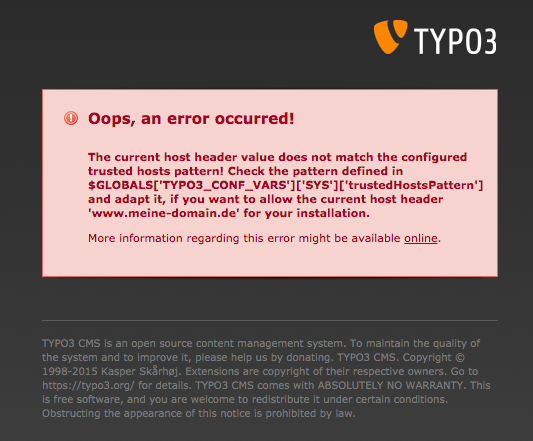 TYPO3 trusted host pattern Fehler